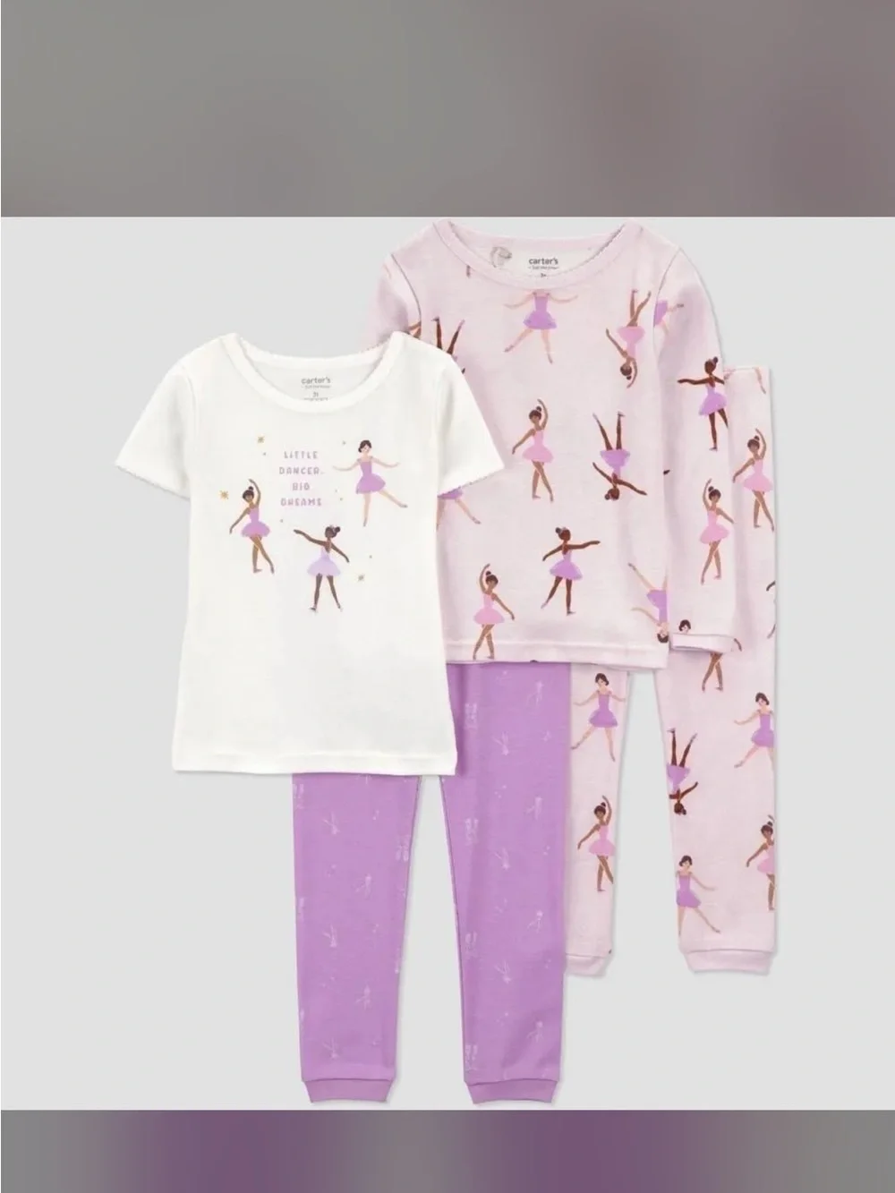 4pc Cotton Snug Fit Ballerina Pajama Set - Purple 2T